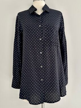 Women's Solitaire Black & White Patterned Collared Button-up Blouse Size S New